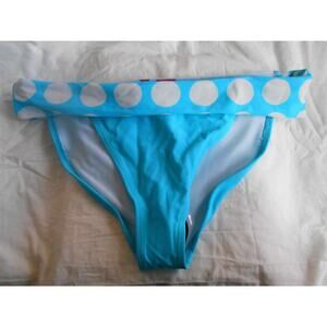 NEW Deb Turquoise Blue Polka dot White Medium Rolled Waist Swim Bikini Bottoms!!